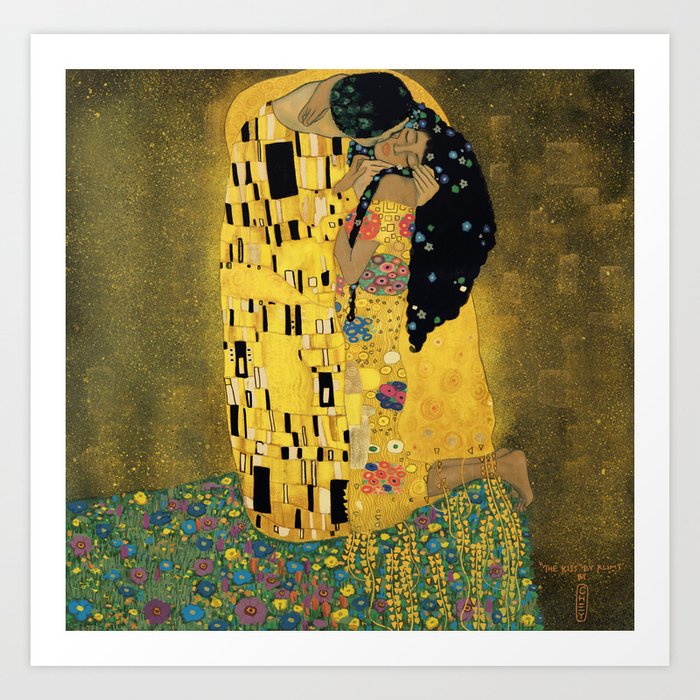 Curly version of The Kiss by Klimt Kunstdrucke | Gemälde, Digital, Acrylic, Oil, Klimt, Curly, Hair, Tall-n-curly, Black, Mixed