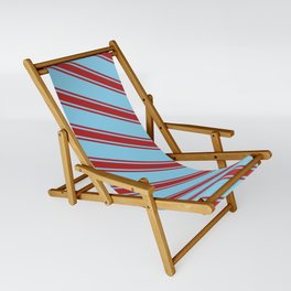 [ Thumbnail: Sky Blue & Red Colored Stripes Pattern Sling Chair ]