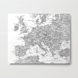 Gray watercolor map of Europe Metal Print