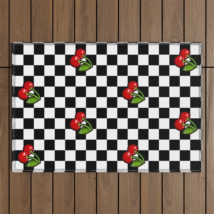 Checkered Cherries Outdoor Rug