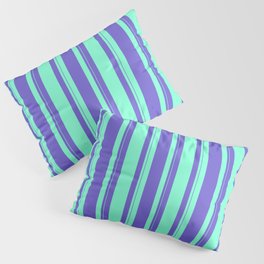 [ Thumbnail: Aquamarine & Slate Blue Colored Lines Pattern Pillow Sham ]