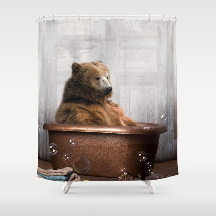 Bear with Rubber Ducky in Vintage Bathtub Shower Curtain