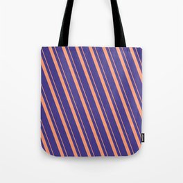 [ Thumbnail: Light Salmon and Dark Slate Blue Colored Lines/Stripes Pattern Tote Bag ]