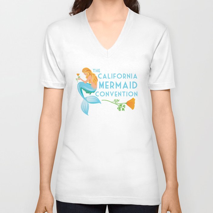 Simple Logo ·•· California Mermaid Convention V Neck T Shirt