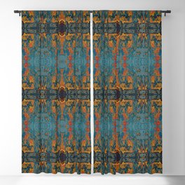 The Spindles- Blue and Orange Filigree  Blackout Curtain
