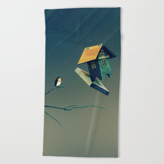 Flying Bird...house Beach Towel