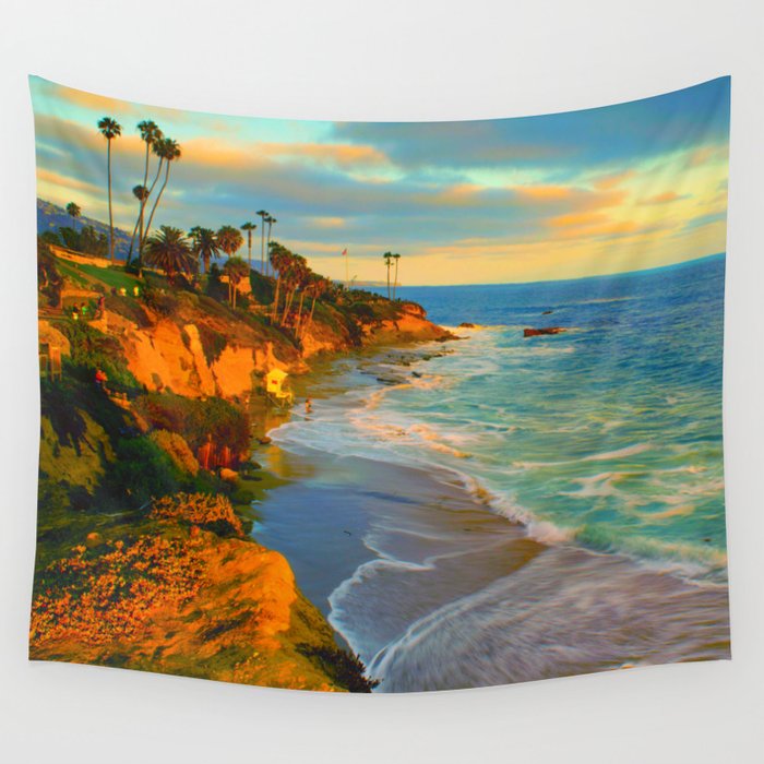 Laguna Beach California Wandbehang | Fotografie, Landscape, Natur, Digital, Farbe, Digital-manipulation, Laguna, Laguna-beach, Sunset, Wellen