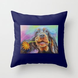 Gordon Setter Dog with flower Cute Valentine's Day gift  for pet lover Throw Pillow