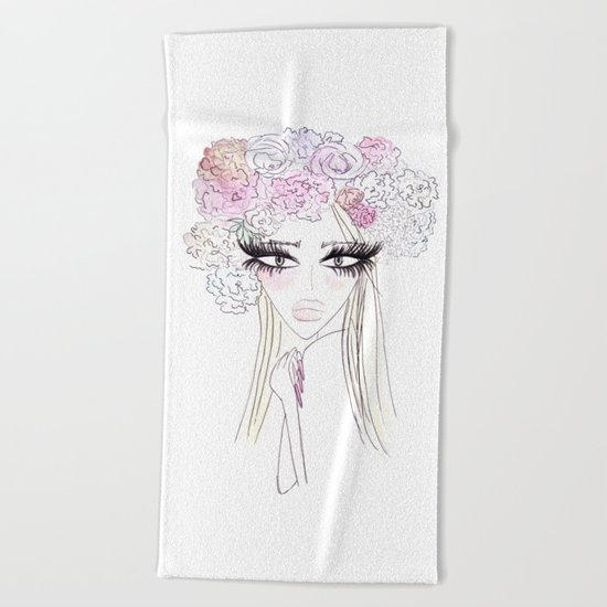 Floral girl Beach Towel