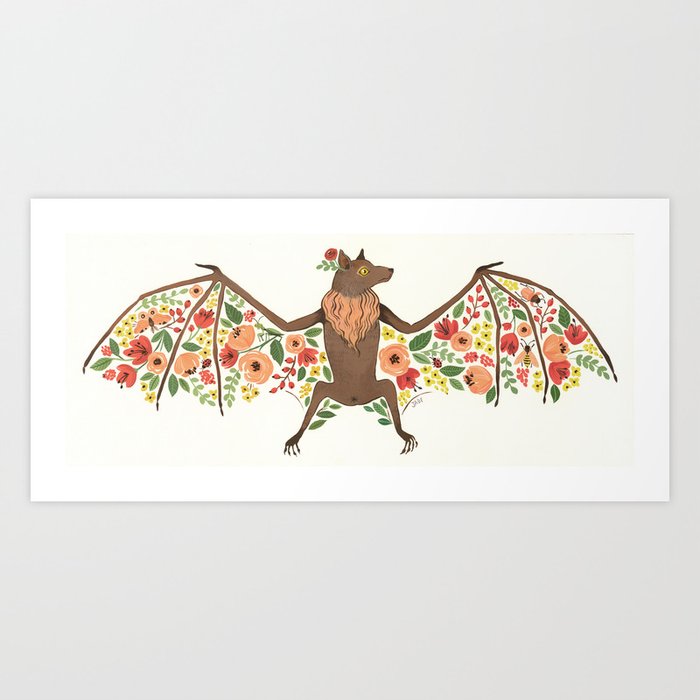 Floral Fruit Bat Art Print