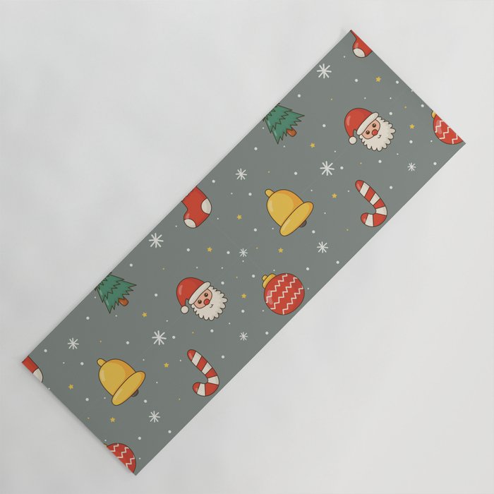 Christmas Characters Seamless Pattern on Gray Background Yoga Mat
