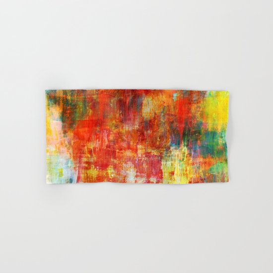 AUTUMN HARVEST - Fall Colorful Abstract Textural Painting Warm Red Orange Yellow Green Thanksgiving Hand & Bath Towel
