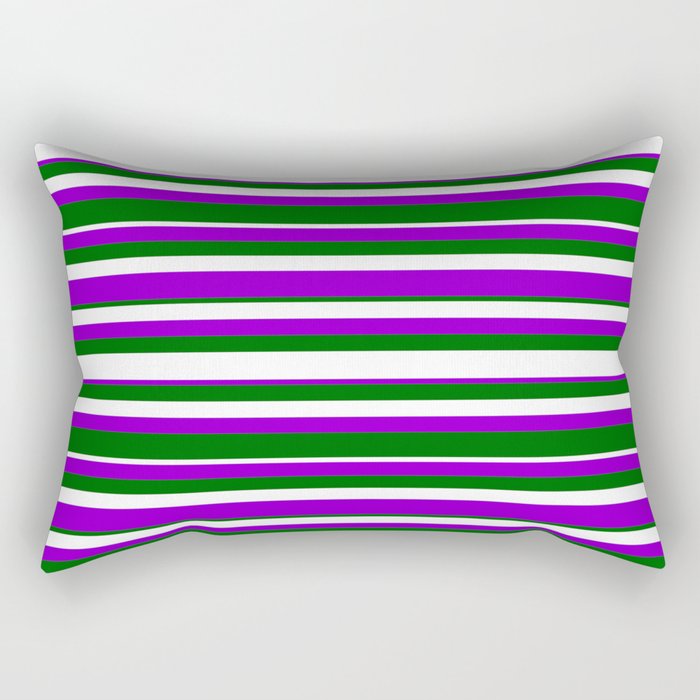 Dark Green, White & Dark Violet Colored Lined Pattern Rectangular Pillow