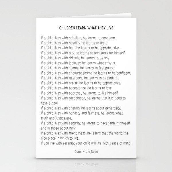 Children Learn What They Live #minimalism 2 Stationery Cards