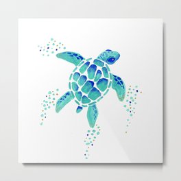 Neptune's Turtle Metal Print | Aqua, Gouache, Painting, Homedecor, Abstract, Seaturtle, Ink, Turqouise, Sea, Beach 