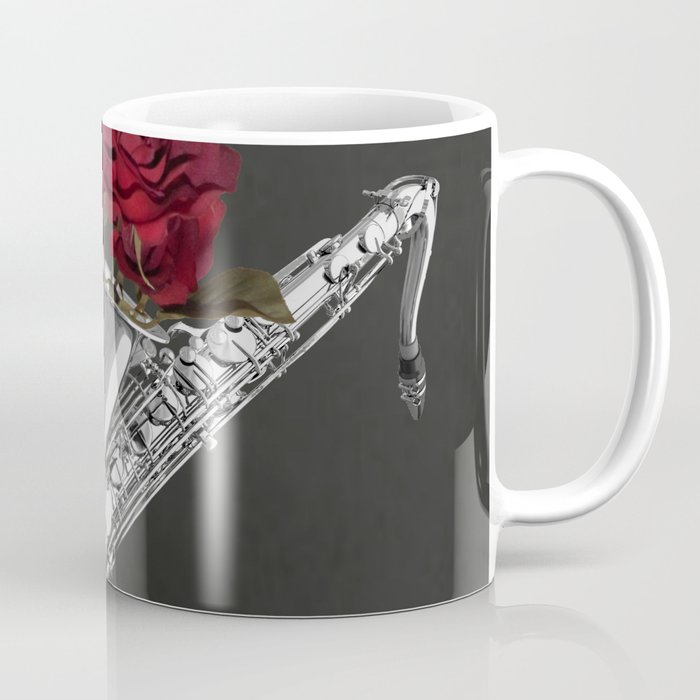 Black White Saxophone Red Rose Musical Instrument Art A508 Coffee Mug