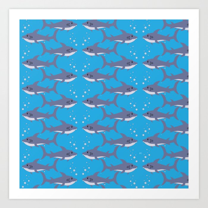 Swimming Shark Pattern Art Print