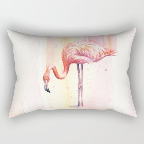 Flamingo Watercolor | Pink Rain Rectangular Pillow