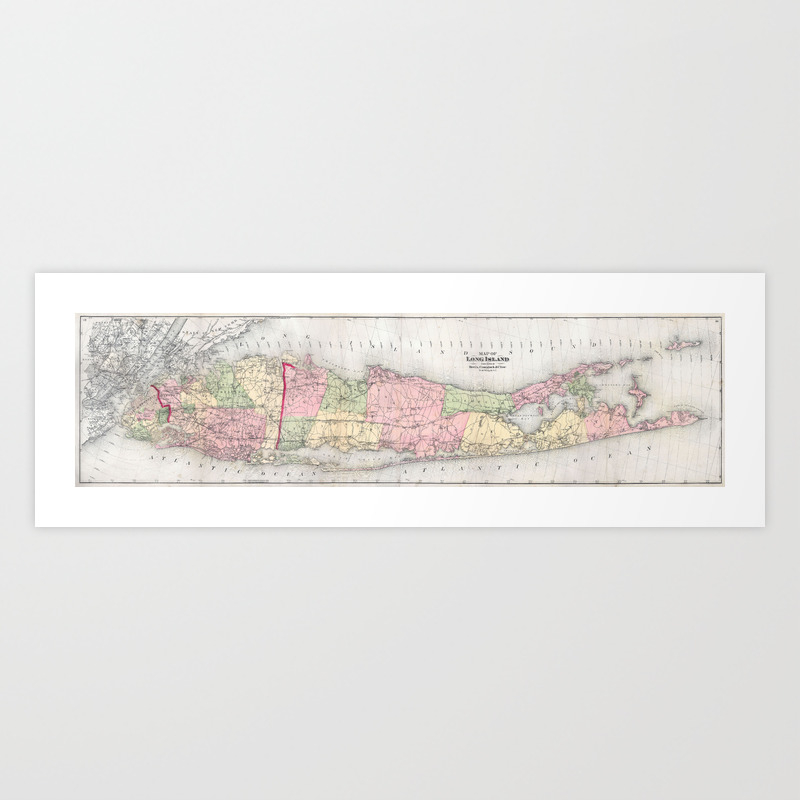 Vintage Map Of Long Island New York 1873 Art Print