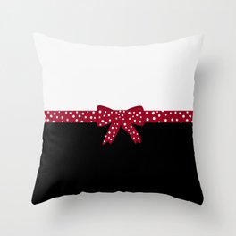 Cute Girly Red Polka Dot Bow On Black and White  Throw Pillow