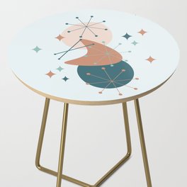 Mid Century, Atomic Age Abstract Shapes, Boomerang and Starburst in Teal, Peach, Light Blue and Dark Salmon Side Table