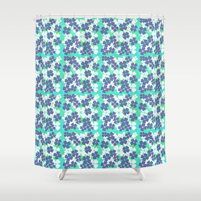 Retro Desert Flowers Periwinkle on Turquoise Shower Curtain