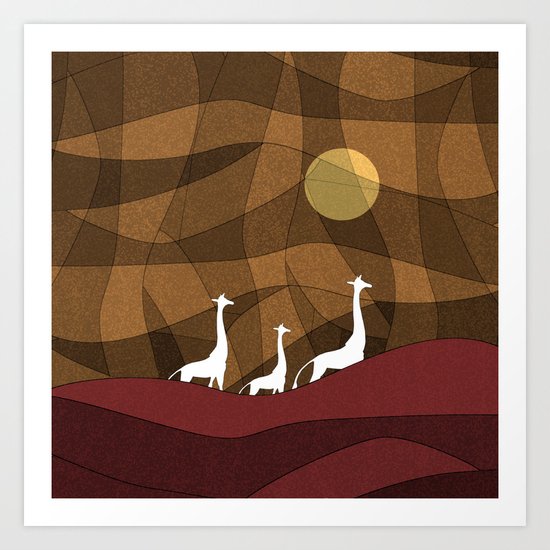 Beautiful warm giraffe family design Art Print