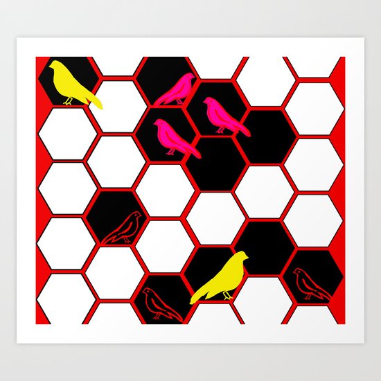 Hexagon Birdys Art Print