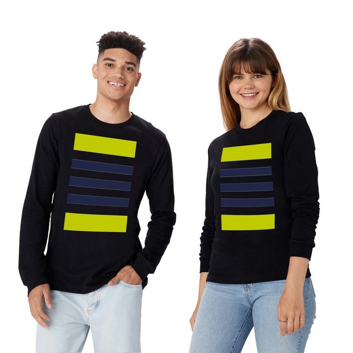 Modern Classy Navy Blue Lime Green STRIPES Long Sleeve T Shirt by