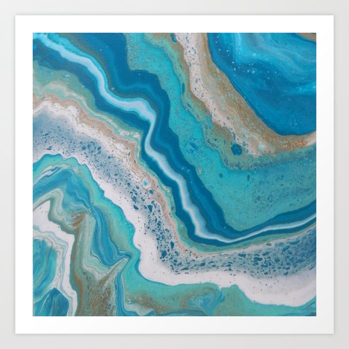 Turquoise River Abstract Fluid Acrylic Painting Art Print By