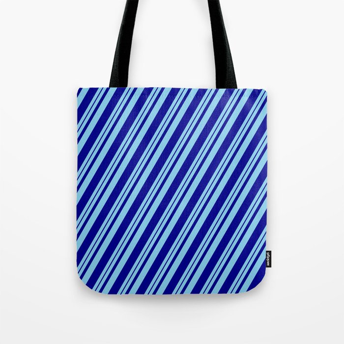 Sky Blue and Dark Blue Colored Stripes Pattern Tote Bag
