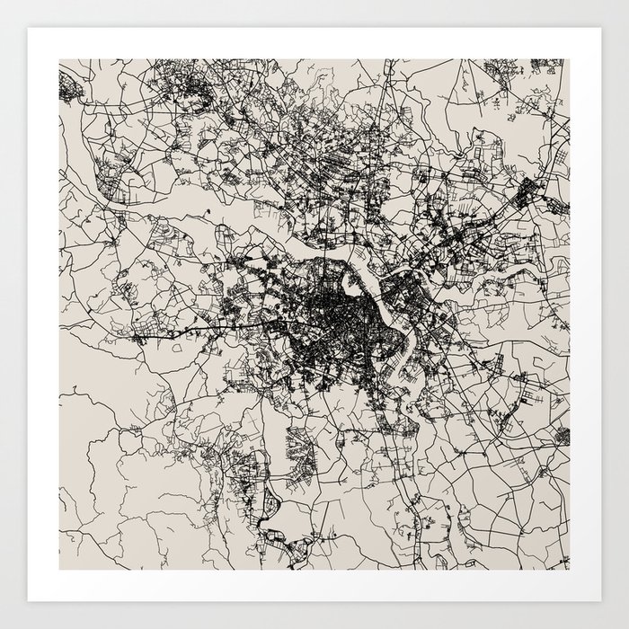 Hanoi Vietnam City Map - Black and White Aesthetic Art Print