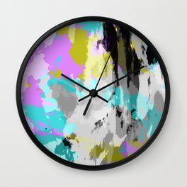 Colorful Abstract Retro Tie-Dye Art Pattern - Kameko Wall Clock | Unique, Abstract, Cmyk, Pop, Style, Pattern, Digital, Vintage, Multicolor, 80S 