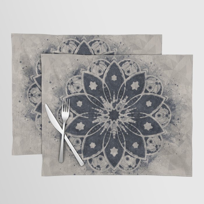 Mandala, Flower, Indigo Blue, Boho Art Placemat