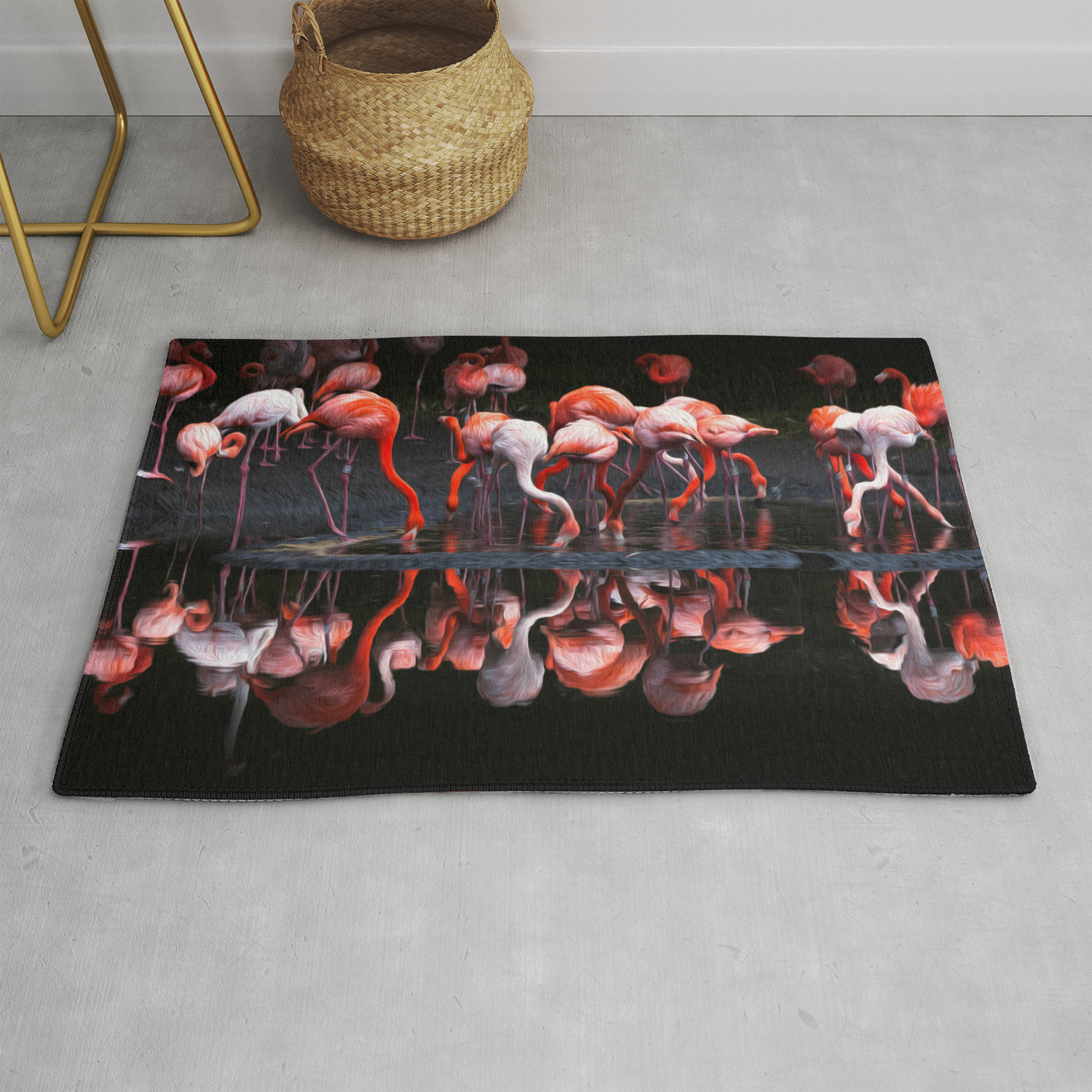 Flamingos Using An Oil Painting Filter Rug By Leightoncollins