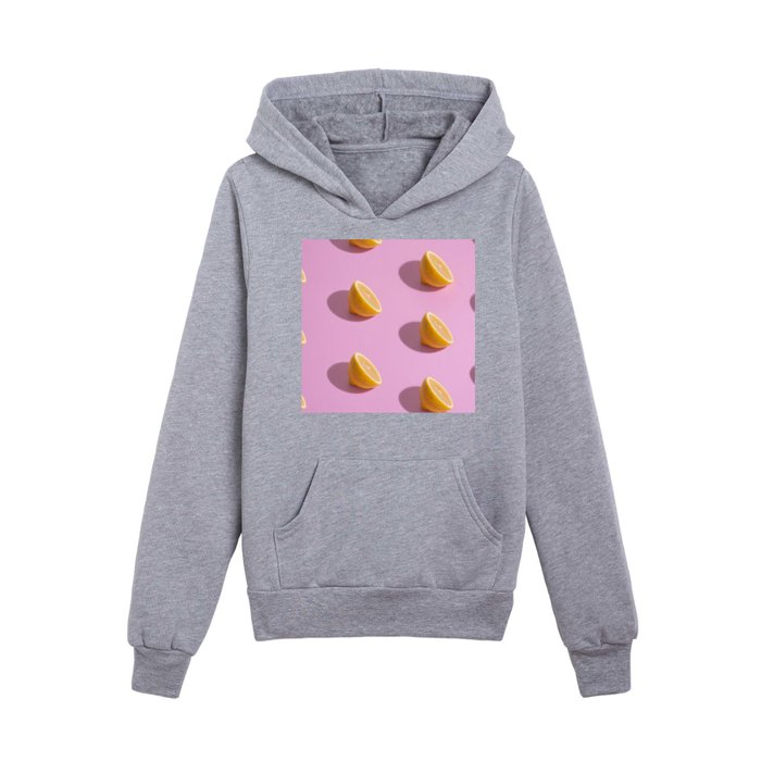 Summer Lemons, Blush Pink Background Kids Pullover Hoodie