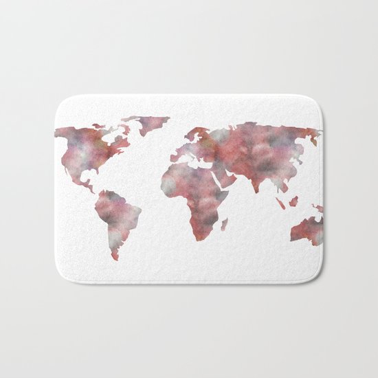 World Map in City Mod Red Slate Bath Mat