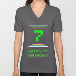 [ Thumbnail: 7th Birthday - Nerdy Geeky Pixelated 8-Bit Computing Graphics Inspired Look V Neck T Shirt V-Neck T-Shirt ]