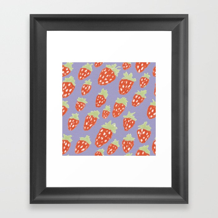 Cute Hand-Painted Strawberries Pattern Framed Art Print