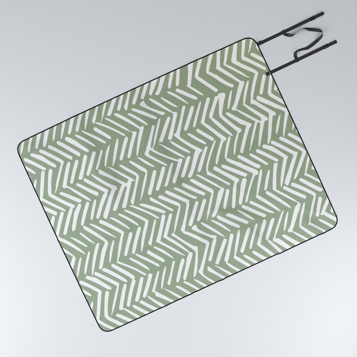 Rustic Herringbone Sage Green Picnic Blanket