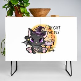 Tonight we fly cute halloween witch cat Credenza