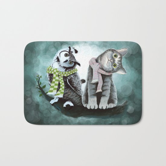 Cat and Owl Bath Mat