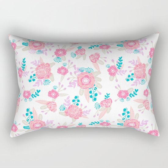 Florals bright modern color palette nursery home decor flower bouquet pattern Rectangular Pillow
