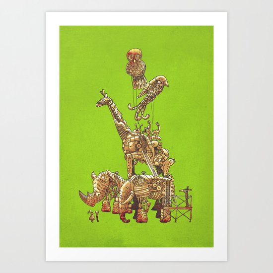 The Clockwork Menagerie (Lime) Art Print