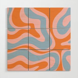 Modern Retro Liquid Swirl Abstract Pattern in Pastel Pink, Light Blue, and Orange Wood Wall Art