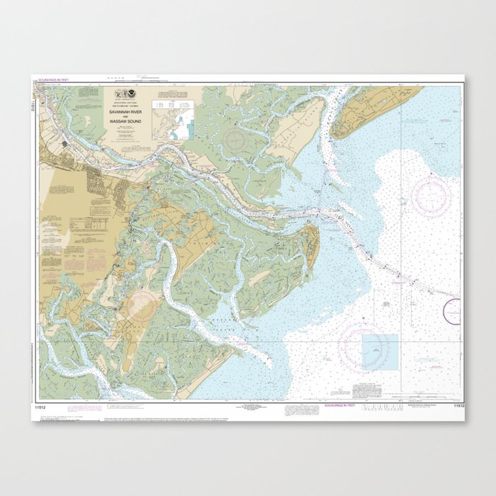 Savannah River and Wassaw Sound Nautical Chart 11512 – Coastal Georgia and South Carolina Canvas Print
