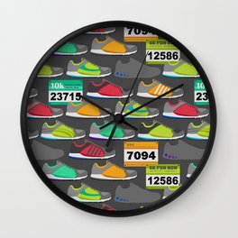 Running Shoes and Race Bibs Wall Clock | Racebibs, Illustration, Sneakers, Pattern, Digital, 5K, Shoes, Marathon, Walking, Jogging 
