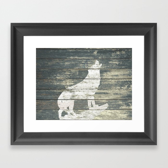 Rustic White Wolf Silhouette A383 Framed Art Print
