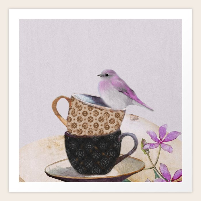 Bird in tea cup Art Print by Nadja Society6