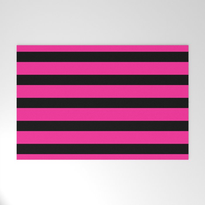 Hot Pink & Black Stripe Welcome Mat